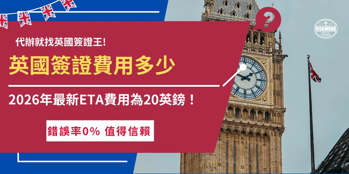 英國簽證費用多少錢？2026年英國簽證ETA又漲價了，從原本的16英鎊變成20英鎊，而其他像是學生簽證、打工度假簽證費用是ETA的十倍起跳，根據旅客前往英國的目的要申請相應的簽證，而所要支付的英國簽證費用就不一樣，如果只是要入境英國旅遊並且不超過6個月，推薦直接讓英國簽證王代辦ETA，免去所有煩心事，一對一專人服務可以安心！